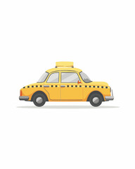 Obraz premium Cartoon-style yellow taxi side profile with a modern flat design. Transportation illustration design art isolated on a white background