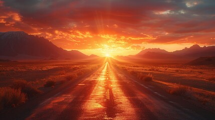 Obraz premium Stunning Desert Road Sunset - Generative AI