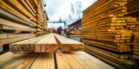 Piles of pine and hardwood lumber in a sawmill, illustrating the variety and depth of forestry materials