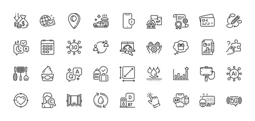 Waterproof, Web3 and Diesel station line icons pack. AI, Question and Answer, Map pin icons. Cursor, User communication, Grill tools web icon. Heart target, Card, Search puzzle pictogram. Vector
