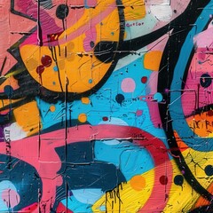 Photo of  Vivid graffiti texture with bold, colorful street art