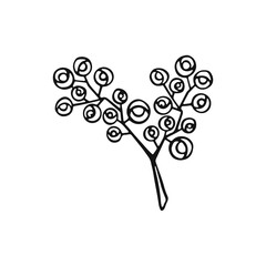 Outline branch with small flowers, vector illustration