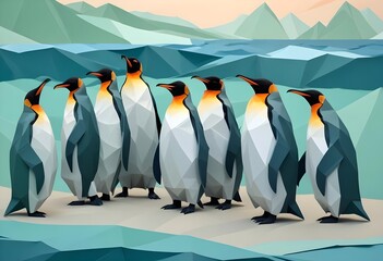 Obraz premium penguin ice poly art