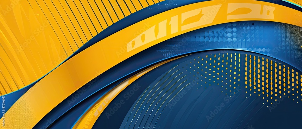 Wall mural dynamic abstract background with blue and yellow waves and lines. perfect for modern design and eye-