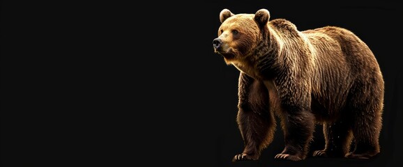 A Brown Bear Standing Majestically On A Black Background,High Resolution, Ultra HD