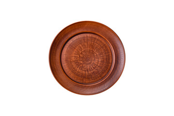 Empty ceramic round plate on dark textured concrete background