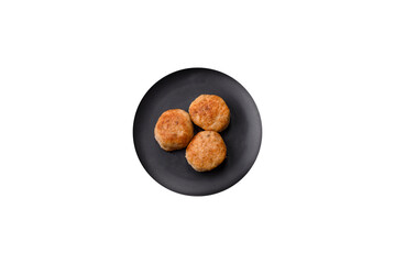 Delicious fresh fried minced fish cutlets with spices and herbs