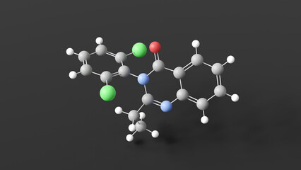 cloroqualone molecule 3d, molecular structure, ball and stick model, structural chemical formula sedative