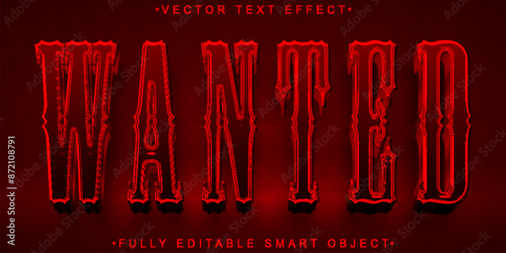 Poster red wanted vector fully editable smart object text effect