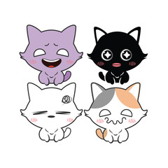 Vector set of cute kitty cats. Isolated on white background