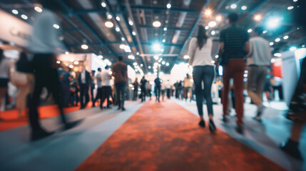 Blurry Trade Show Visitors in a Large Exhibition Center