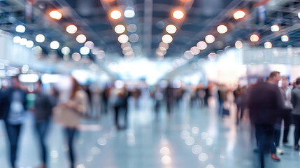 Blurry Trade Show Visitors in a Large Exhibition Center