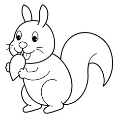 A happy pointing cute little   Squirrel eat carrot  line art vector