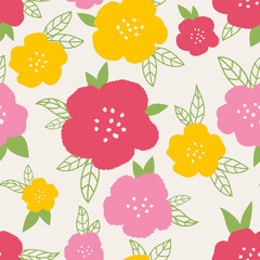 Abstract hand drawn flower art seamless pattern. Organic nature floral background in vintage style. Great for textile, fabric, wallpaper, wrapping, scrapbook and packaging