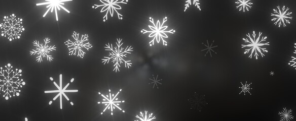 Snowflakes and bokeh lights on the blue Merry Christmas background. 3D render