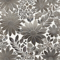 Obraz premium Elegant Silver Floral Pattern on a Pristine White Background