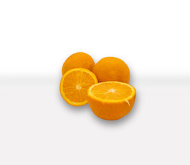 Mixed Fruits Isolated White Background Tropical Mangoes and Oranges Tangerine Cut Slices in Basket