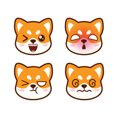 Cute shiba inu dog faces with different expressions vector illustration set