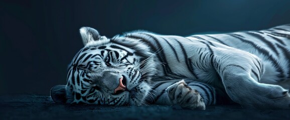 A Horizontal Banner With A Majestic White Tiger Lying Down,High Resolution, Ultra HD