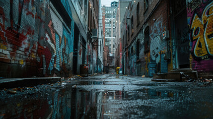 Fototapeta premium Colorful Graffiti Adorning Walls of Urban Alleyway