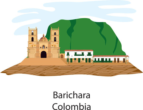 Main square Barichara, Santander Colombia, Catholic cathedral, important church.