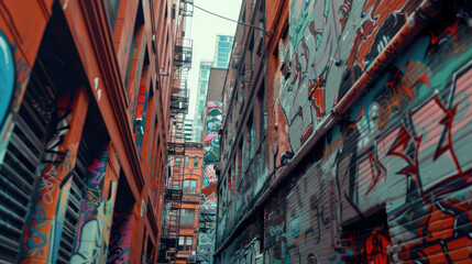 Fototapeta premium Colorful Graffiti Adorning Walls of Urban Alleyway