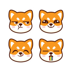 Adorable set of shiba inu emoji vector stickers