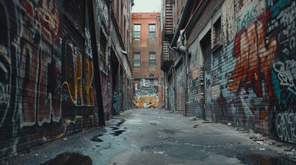Fototapeta premium Colorful Graffiti Adorning Walls of Urban Alleyway