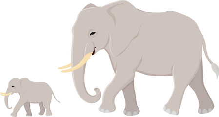 Obraz premium Asian elephant, mother and child illustration design