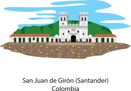Main square of San Juan de Gir&oacute;n, Santander, Colombia, Catholic cathedral, important church.
