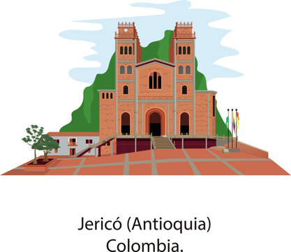 Main square of Jeric&oacute; (Antioquia) Colombia, Catholic cathedral, important church.