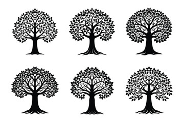 Bodhi Tree silhouette vector art illustration bundle set