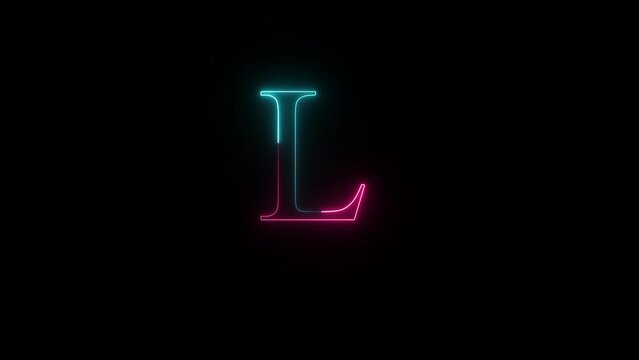 Glowing neon alphabet L .Educational concept with neon letter L. Shine text L the best digital symbol and 3d render.