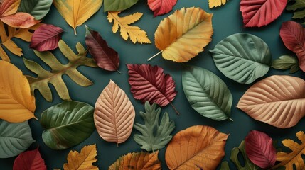 A vibrant sensorial season background with colorful autumn leaves and textured patterns, perfect for an advertising campaign highlighting the beauty of fall