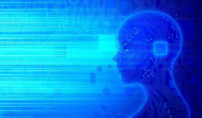 Fototapeta premium Artificial Intelligence Electronic Circuit Board Humans and High-Tech Future Society electronic circuit background