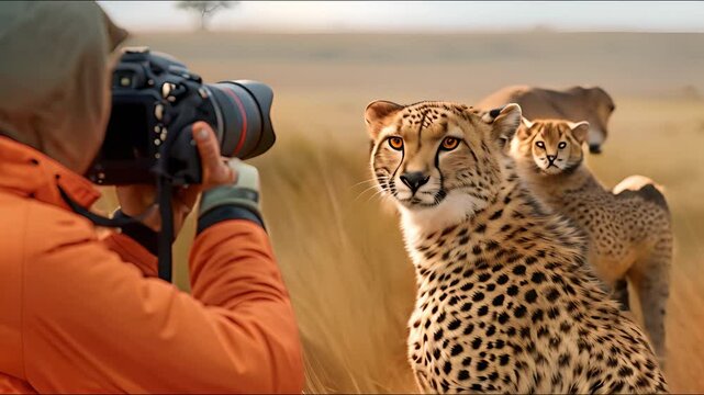 Tourist Taking Safari Photos of Cheetahs