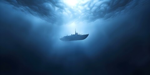 Fototapeta premium Spectral ship with ghostly crew drifting through infinite cosmic emptiness. Concept Ghostly Ship, Cosmic Emptiness, Spectral Crew, Drifting, Infinite Space