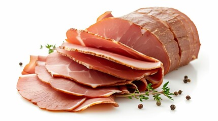 Sliced beef ham isolated on white background
