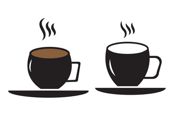 Coffee cup icon set. Cups for coffee and tea. Cup with steam isolated on a white background. Hot drink silhouette