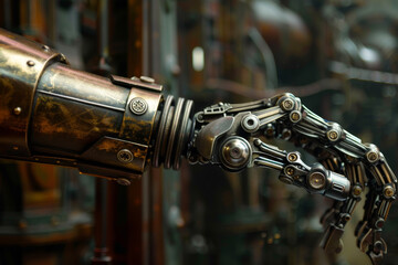 Fototapeta premium A robotic hand with a metal band around it