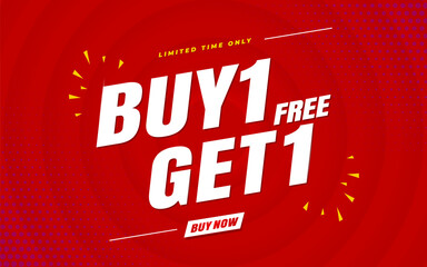 Buy 1 Get 1 free banner template red. modern design red