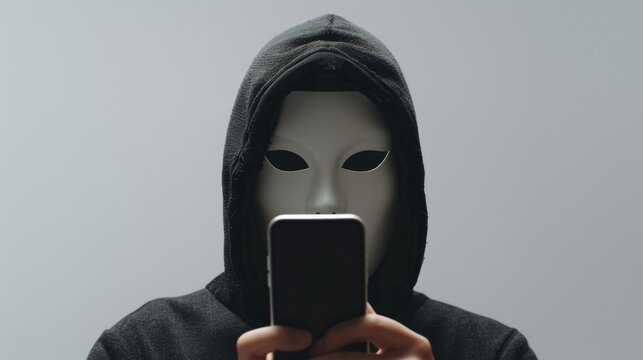 a person wearing a mask made from a smartphone, hiding their true face