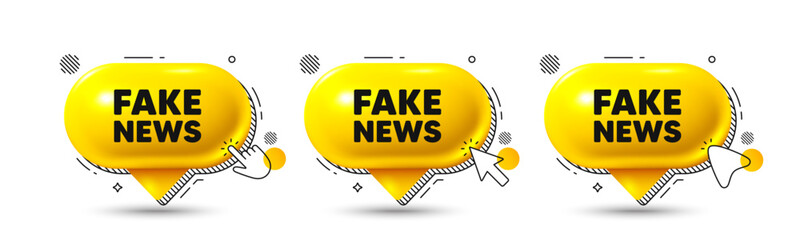 Chat speech bubble 3d icons. Fake news tag. Media newspaper sign. Daily information symbol. Fake news chat offer. Speech bubble banners. Text box balloon. Vector