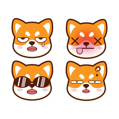 Vector set of cute shiba inu emoticon