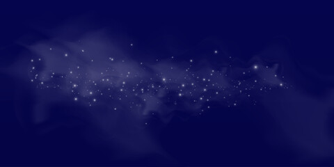 The dust sparks and golden stars shine with special light. Vector sparkles on a transparent background.