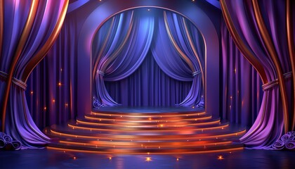 Purple and Gold Stage With Glowing Stairs