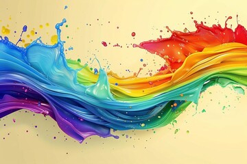 Curved abstract rainbow wave with vibrant colors and artistic splashes , add copyspace for text