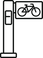 Bike rental station with electronic payment terminal showing city sharing system for ecological urban transportation