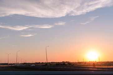 highway on the background of sunset
