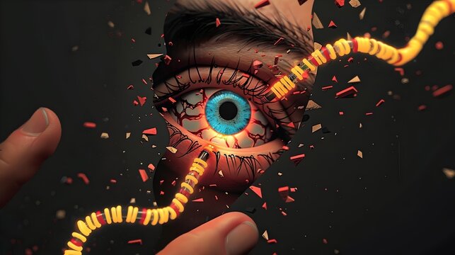 Futuristic Eye of Enhanced Genetic Capabilities in Vibrant Surreal Landscape